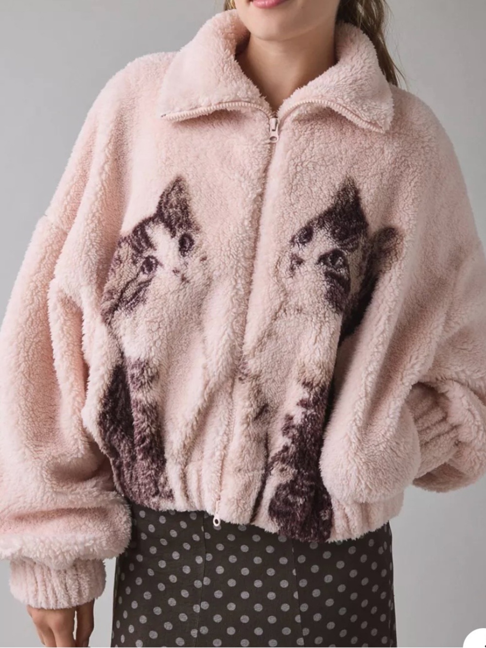 Urban Outfitters Kimchi Blue cat kitten fleece zip up jacket size XL